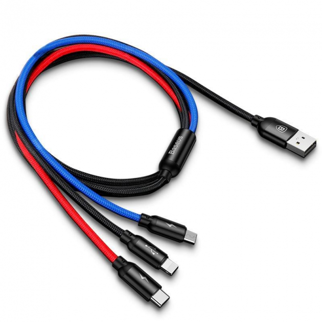 Універсальний USB кабель Baseus Three Primary Colors 3 in 1 USB Cable