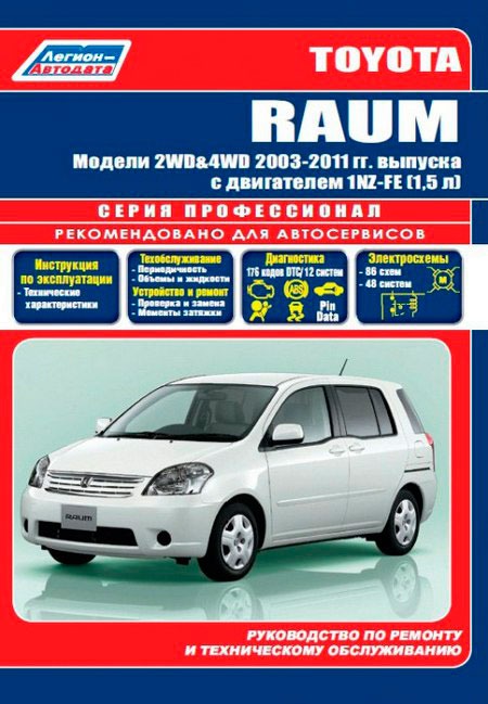 Toyota Raum. Модели 2WD&4WD с 2003 г. выпуска с двигателем 1NZ-FE (1,5 л). Устройство, техническое обслуживание и ремонт
Toyota Raum. Модели 2WD&4WD с 2003 г. выпуска с двигателем 1NZ-FE (1,5 л). Устройство, техническое обслуживание и ремонт