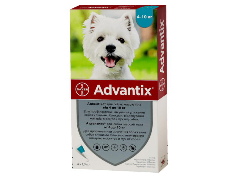 Капли на холку от блох и клещей Bayer Advantix для собак весом от 4 до 10 кг 4 х 1 мл
Капли на холку от блох и клещей Bayer Advantix для собак весом от 4 до 10 кг 4 х 1 мл