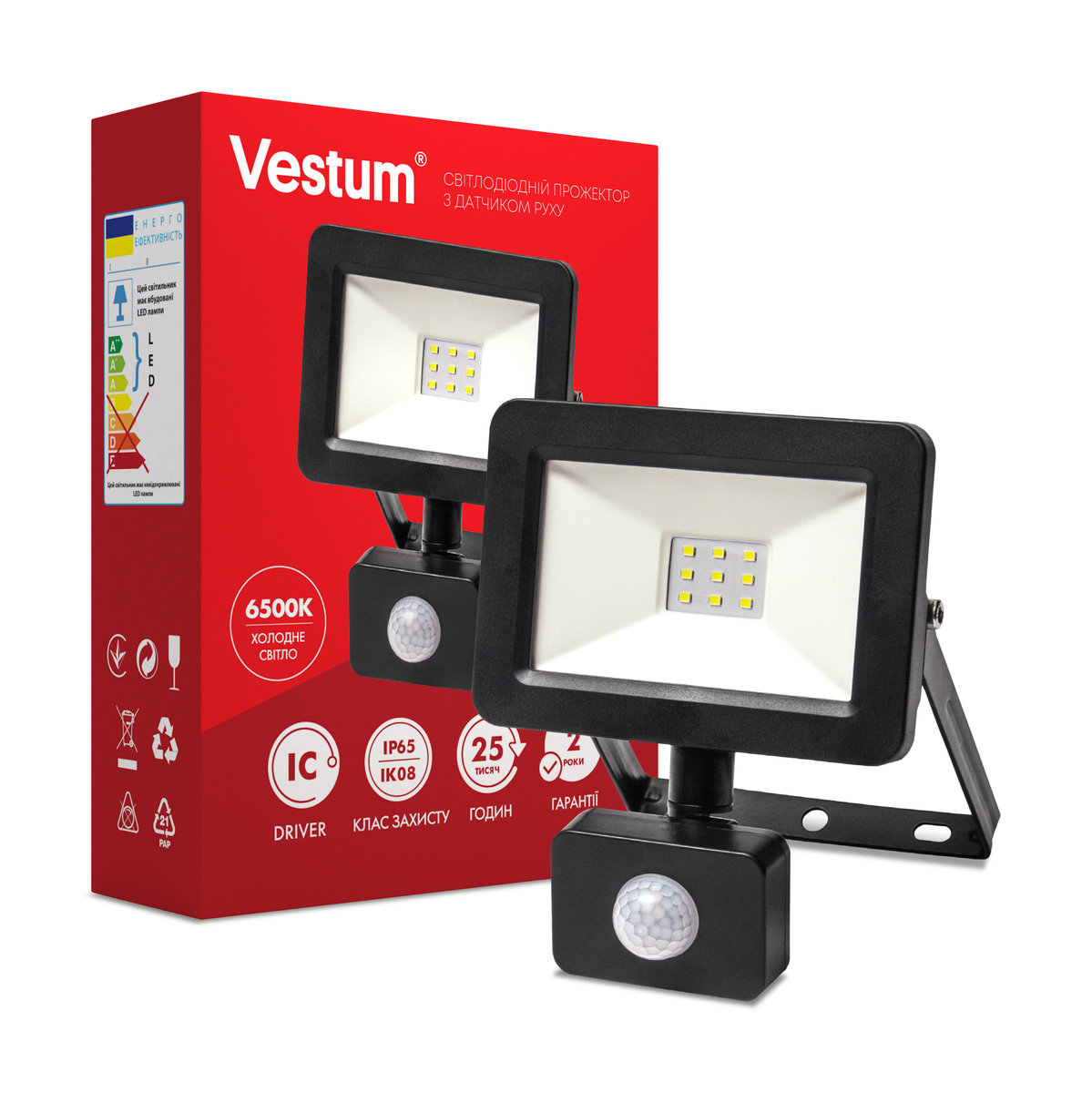 Прожектор светодиодный Vestum с датчиком движения 10W 1 000Лм 6500K 175-250V IP65 (149134)
Прожектор светодиодный Vestum с датчиком движения 10W 1 000Лм 6500K 175-250V IP65 (149134)