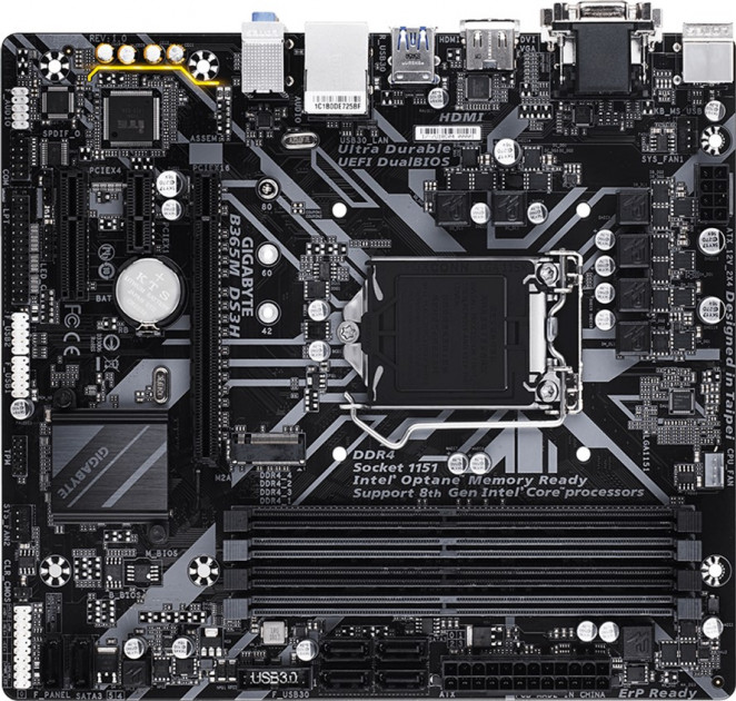 Мат. плата MB GigaByte B365M DS3H (iB365/s1151/4xDDR4 2666MHz/1xPCIe x16/1xPCIe x4/1xPCIe x1/1x M.2 port/6xSATA3/Raid 0,1,5,10/Glan/4xUSB3.1/2xUSB2.0/HDMI, DVI, D-Sub/Audio 7.1ch/mATX)
Мат. плата MB GigaByte B365M DS3H (iB365/s1151/4xDDR4 2666MHz/1xPCIe x16/1xPCIe x4/1xPCIe x1/1x M.2 port/6xSATA3/Raid 0,1,5,10/Glan/4xUSB3.1/2xUSB2.0/HDMI, DVI, D-Sub/Audio 7.1ch/mATX)