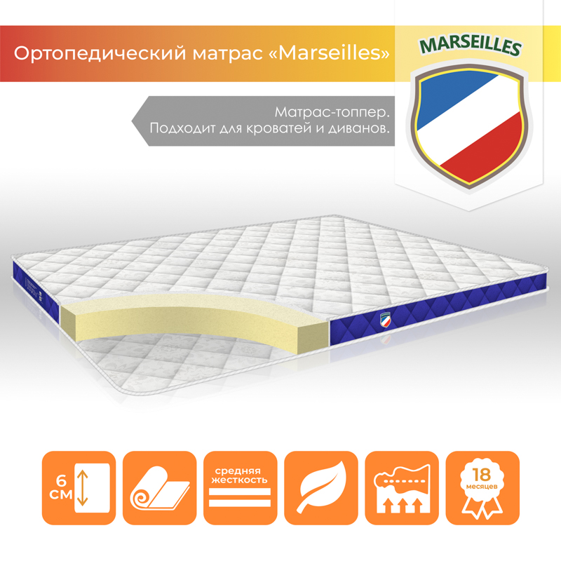 Матрас ТМ TAG Mrseilles топпер для кроватей и диванов чехол Жаккард размер 180*190 см
Матрас ТМ TAG Mrseilles топпер для кроватей и диванов чехол Жаккард размер 180*190 см
