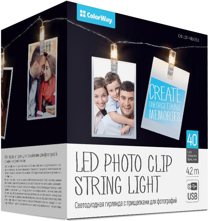 Светодиодная гирлянда СolorWay с прищепками для фото 40 LED/4.2M USB (CW-LCP-40L42BU)
Светодиодная гирлянда СolorWay с прищепками для фото 40 LED/4.2M USB (CW-LCP-40L42BU)