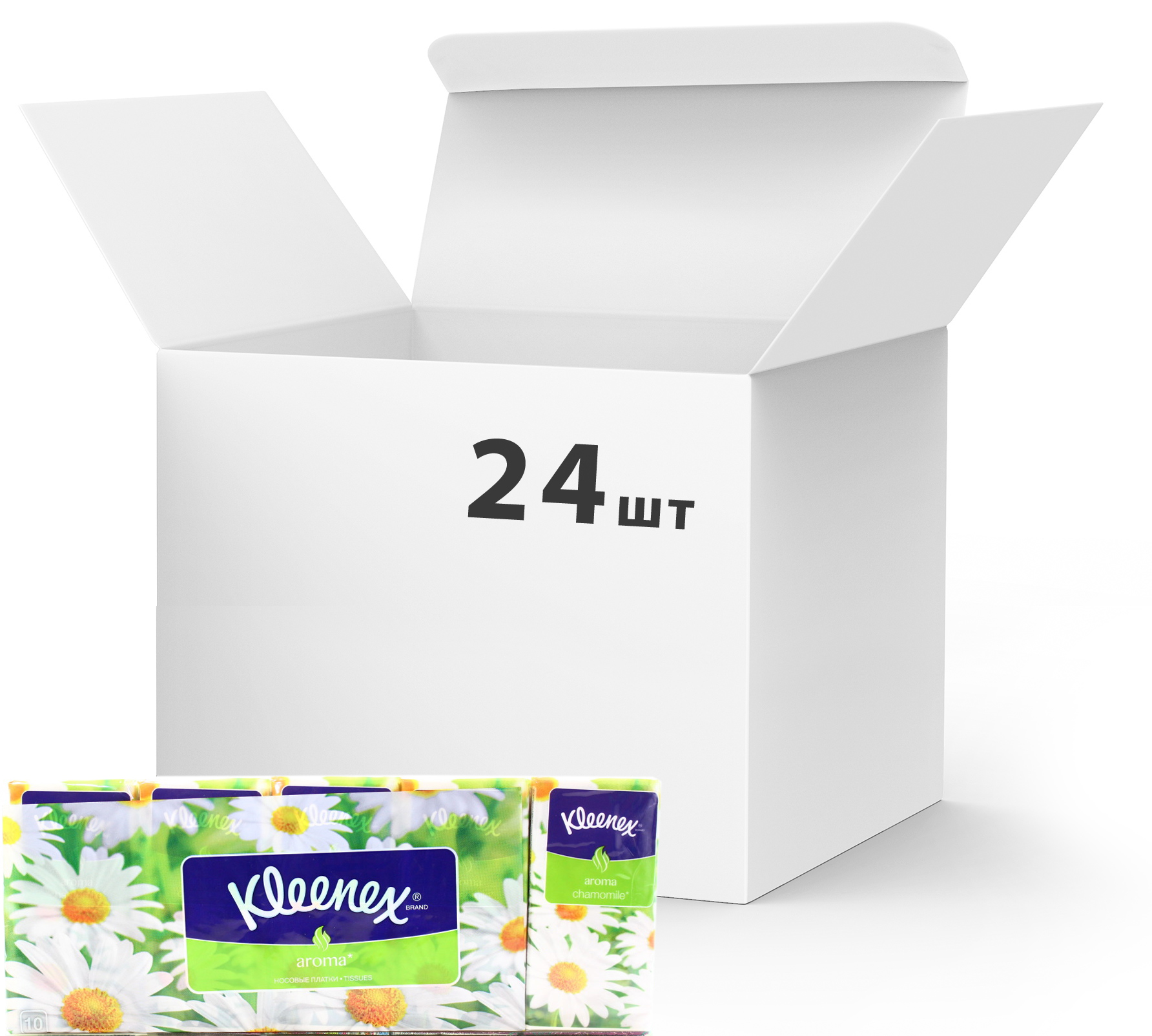 Упаковка носовых платков Kleenex Aroma с ароматом ромашки трехслойные 24 уп х 10 пачек по 10 шт
Упаковка носовых платков Kleenex Aroma с ароматом ромашки трехслойные 24 уп х 10 пачек по 10 шт