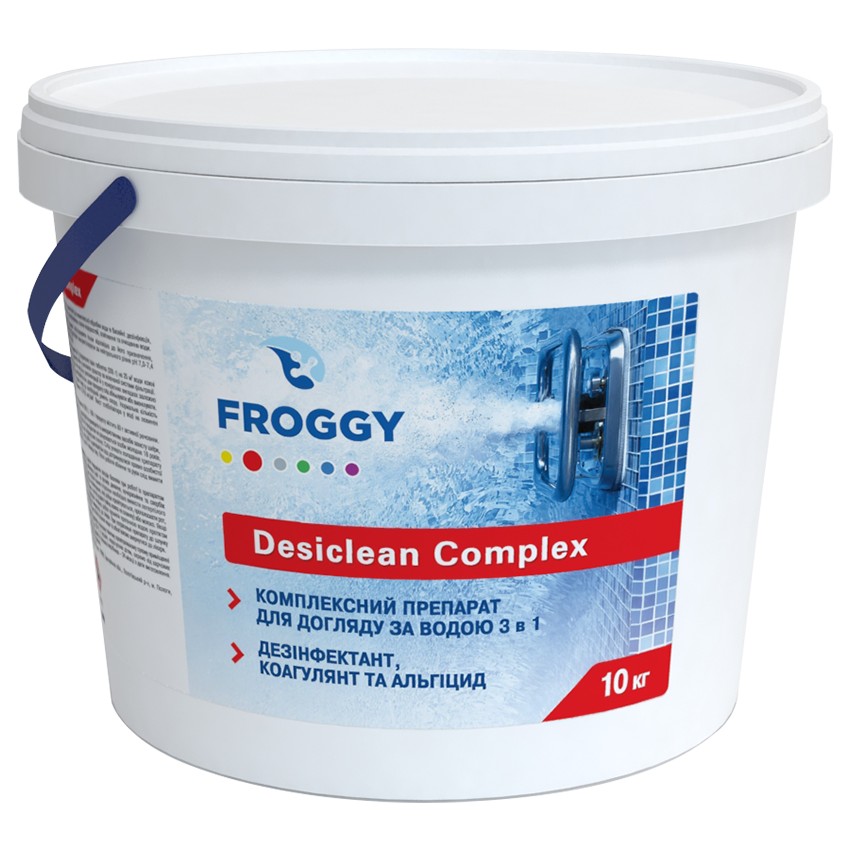 Дезинфектант 3 в 1 на основе хлора Froggy Desiclean Complex 10 кг ( табл. по 200 гр)
Дезинфектант 3 в 1 на основе хлора Froggy Desiclean Complex 10 кг ( табл. по 200 гр)