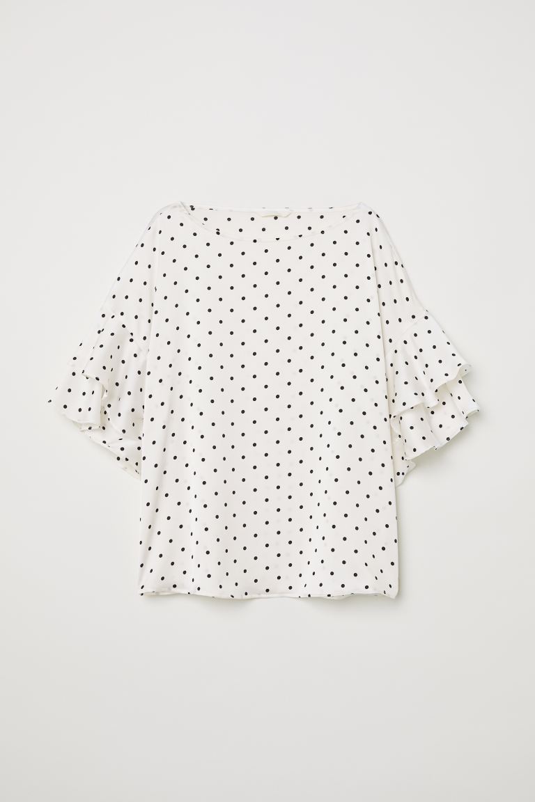 Блузка с оборкой на рукавах H&M  Белый/Черный горошек, Блузка с оборкой на рукавах H&M 48 Белый/Черный горошек 
Блузка с оборкой на рукавах H&M  Белый/Черный горошек, Блузка с оборкой на рукавах H&M 48 Белый/Черный горошек
