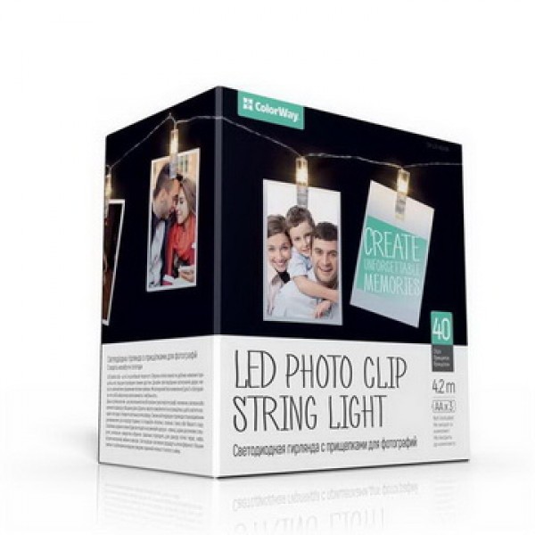 Светодиодная гирлянда ColorWay (CW-LCP-40L42B) 40LED, 4.2м, с прищепками для фото
Светодиодная гирлянда ColorWay (CW-LCP-40L42B) 40LED, 4.2м, с прищепками для фото