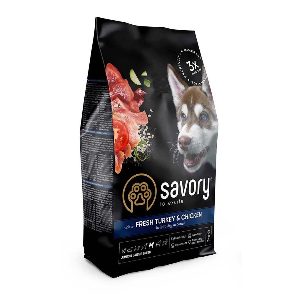 Малозерновой корм Savory Junior Large rich in Fresh Turkey & Chicken Свежая Индейка и Курица для щенков и юниоров крупных пород от 3 мес. - 12 кг
Малозерновой корм Savory Junior Large rich in Fresh Turkey & Chicken Свежая Индейка и Курица для щенков и юниоров крупных пород от 3 мес. - 12 кг