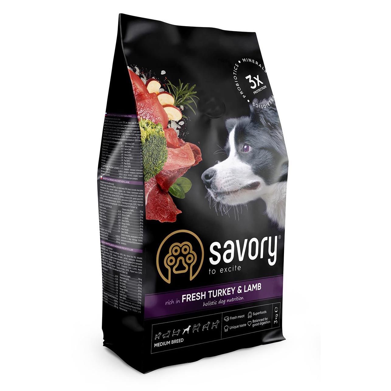 Малозерновой корм Savory Medium Breed rich in Fresh Turkey & Lamb Свежая Индейка и Ягненок для собак средних пород - 12 кг
Малозерновой корм Savory Medium Breed rich in Fresh Turkey & Lamb Свежая Индейка и Ягненок для собак средних пород - 12 кг