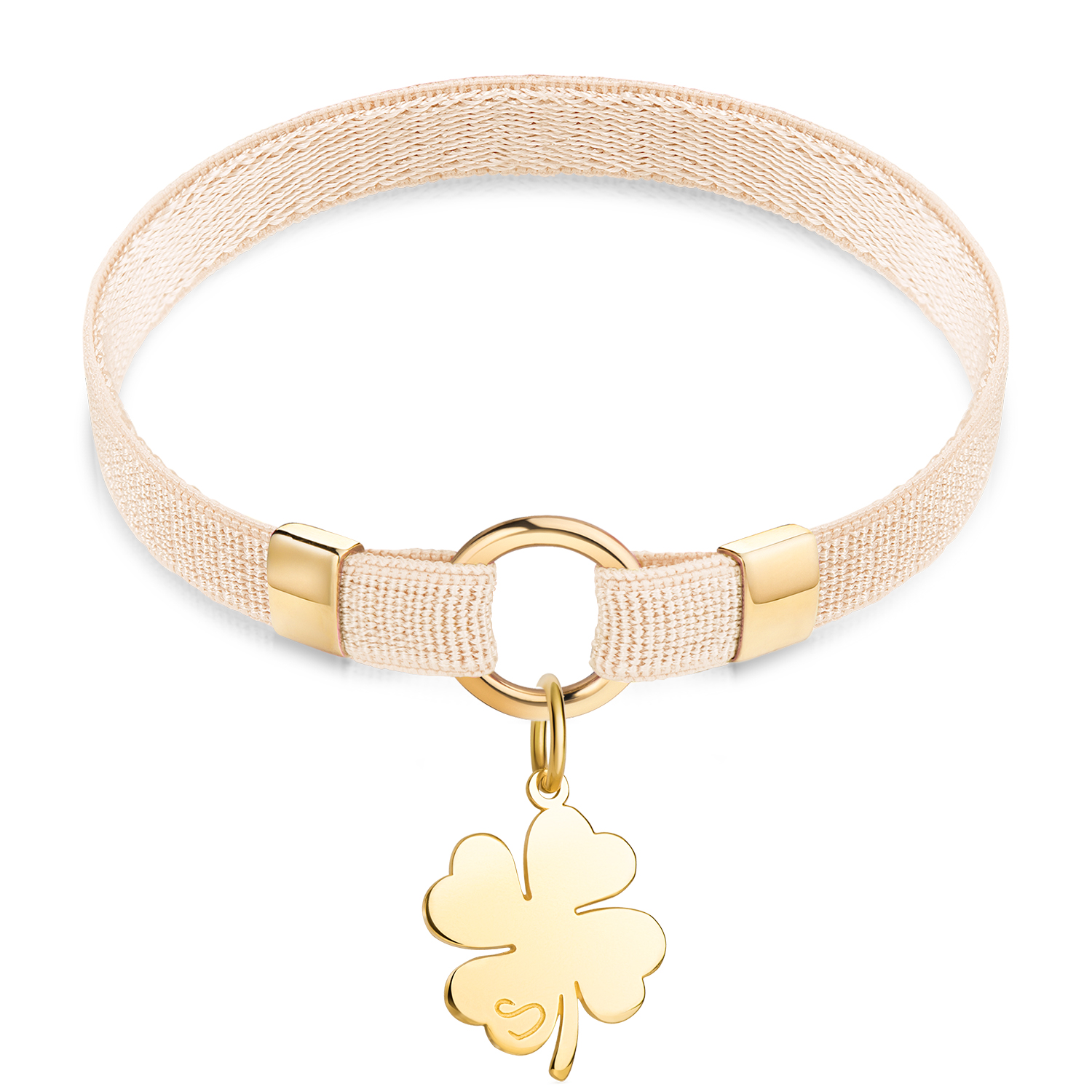 Позолоченый браслет Peninsula «Polo» на ленте с подвеской «Листик клевера» 14 см бежевый 
Позолоченый браслет Peninsula «Polo» на ленте с подвеской «Листик клевера» 14 см бежевый