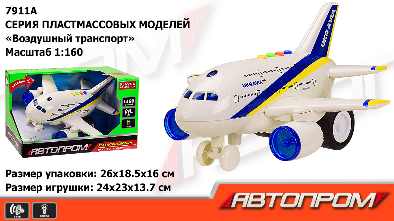 Самолет "АВТОПРОМ" бат., 1:160, свет, звук, в коробке 26*18.5*16см (24шт) (7911A)
Самолет "АВТОПРОМ" бат., 1:160, свет, звук, в коробке 26*18.5*16см (24шт) (7911A)