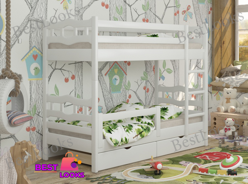 Кровать Двухъярусная с Ящиками 90х200 и бортиком защитным внизу Wellmebely Робин Трансформер сосна Белый Л6
Кровать Двухъярусная с Ящиками 90х200 и бортиком защитным внизу Wellmebely Робин Трансформер сосна Белый Л6