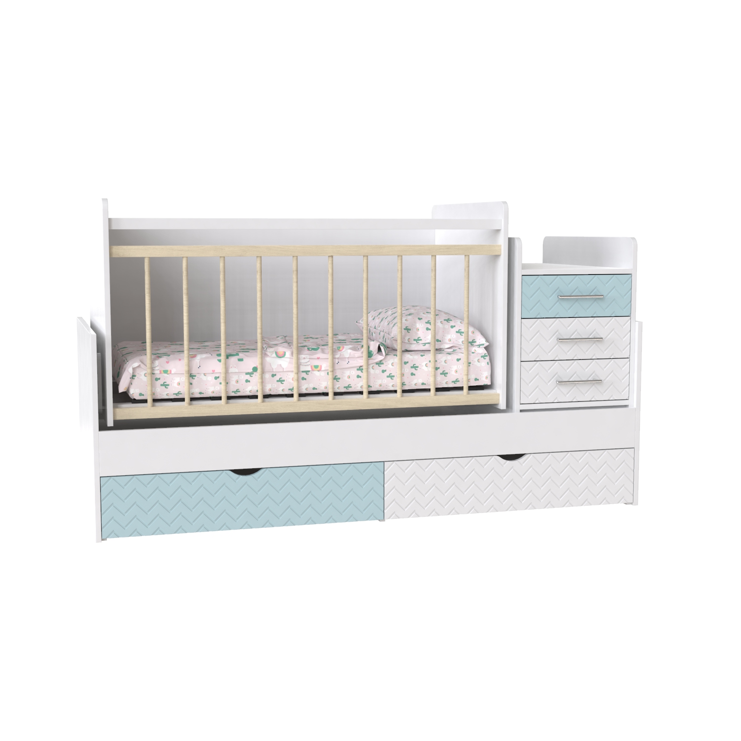 Детская кровать трансформер из ЛДСП и МДФ Binky ДС039 (3 в 1) 1732х1050х732 аляска / голубая лагуна + белый суперматовый / решетка без покрытия цвет Artinhead
Детская кровать трансформер из ЛДСП и МДФ Binky ДС039 (3 в 1) 1732х1050х732 аляска / голубая лагуна + белый суперматовый / решетка без покрытия цвет Artinhead
