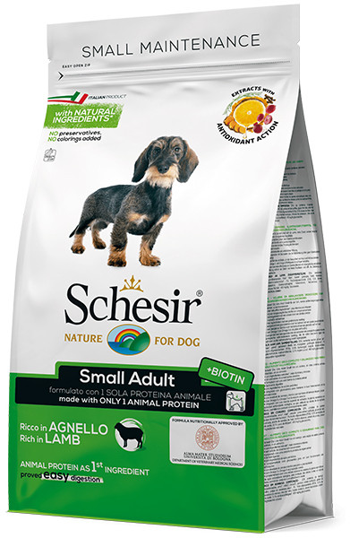 Сухой монопротеиновый корм для собак малых пород Schesir Dog Small Adult Lamb 0,8 кг
Сухой монопротеиновый корм для собак малых пород Schesir Dog Small Adult Lamb 0,8 кг
