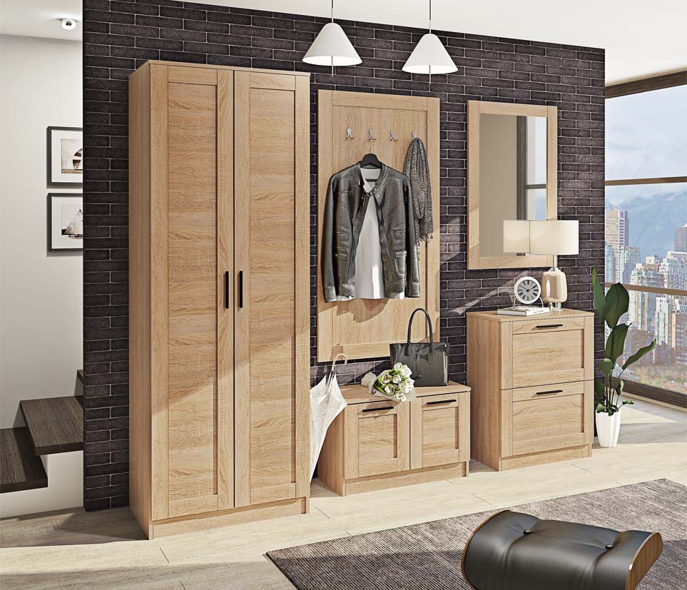 Прихожая комплект Престиж ВТ-4056 200 х 58 х 201 из ДСП и МДФ дуб натуральный Комфорт Мебель 
Прихожая комплект Престиж ВТ-4056 200 х 58 х 201 из ДСП и МДФ дуб натуральный Комфорт Мебель