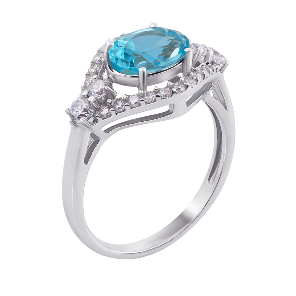 Серебряное кольцо с голубым кварцем swiss blue и фианитами 000104872 16 размера 
Серебряное кольцо с голубым кварцем swiss blue и фианитами 000104872 16 размера