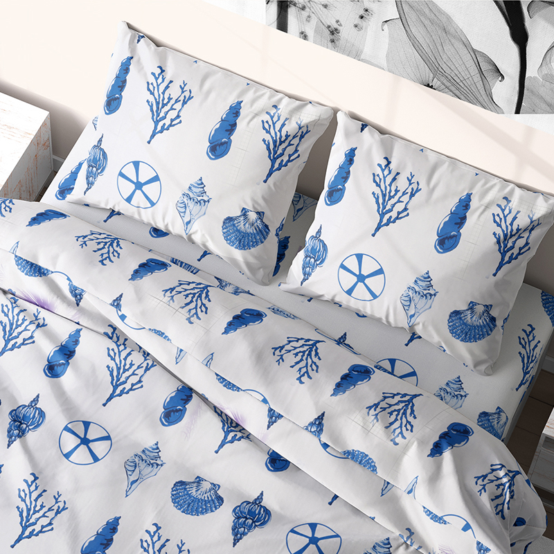 Комплект постельного белья из бязи Time Textile Ракушки двуспальный Белый, Синий TT155830-d 70х70
Комплект постельного белья из бязи Time Textile Ракушки двуспальный Белый, Синий TT155830-d 70х70