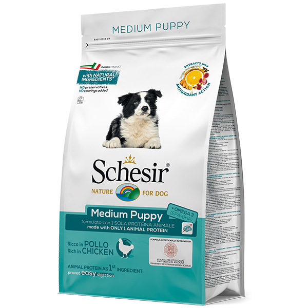 Сухой монопротеиновый корм для щенков средних пород Schesir Dog Medium Puppy Chicken 12 кг
Сухой монопротеиновый корм для щенков средних пород Schesir Dog Medium Puppy Chicken 12 кг