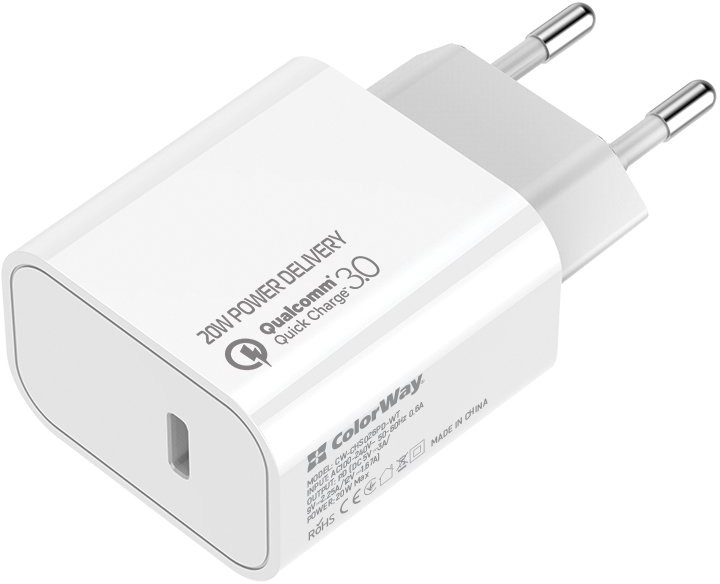 Сетевое зарядное устройство СolorWay Power Delivery Port USB Type-C (20W) V2 White (CW-CHS026PD-WT)
Сетевое зарядное устройство СolorWay Power Delivery Port USB Type-C (20W) V2 White (CW-CHS026PD-WT)