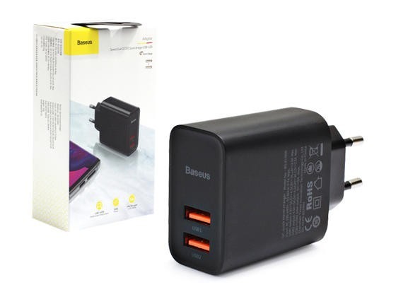 Зарядное устройство Baseus Quick Charge 5A/30W 2хUSB для iPad|iPhone|Android black
Зарядное устройство Baseus Quick Charge 5A/30W 2хUSB для iPad|iPhone|Android black