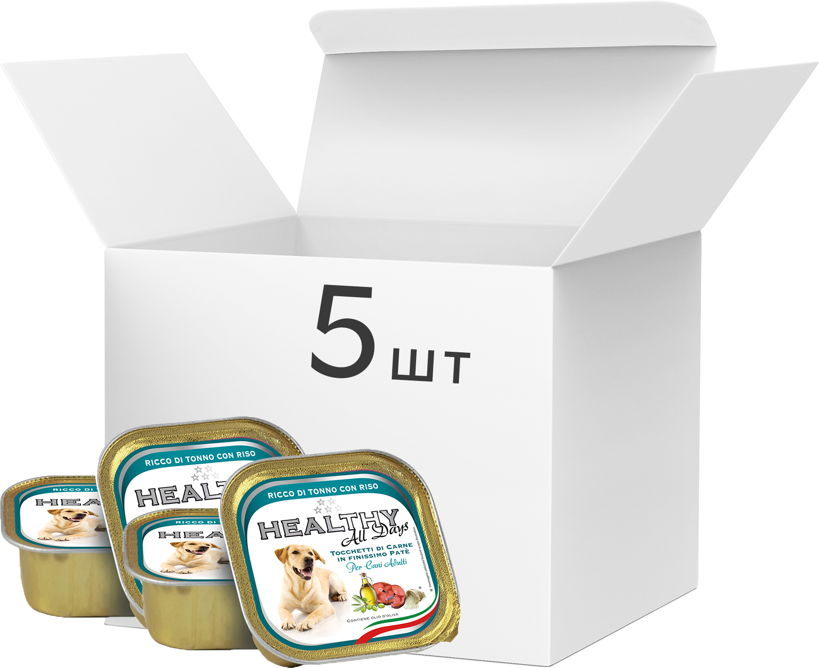 Упаковка влажного корма для собак Healthy All Days с тунцом и рисом 5 шт по 150 г
Упаковка влажного корма для собак Healthy All Days с тунцом и рисом 5 шт по 150 г