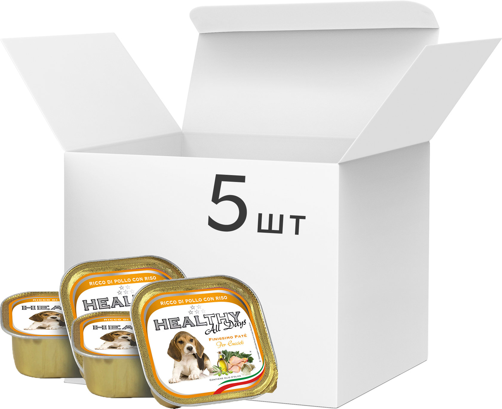 Упаковка влажного корма для щенков Healthy All Days с курицей и рисом 5 шт по 150 г
Упаковка влажного корма для щенков Healthy All Days с курицей и рисом 5 шт по 150 г