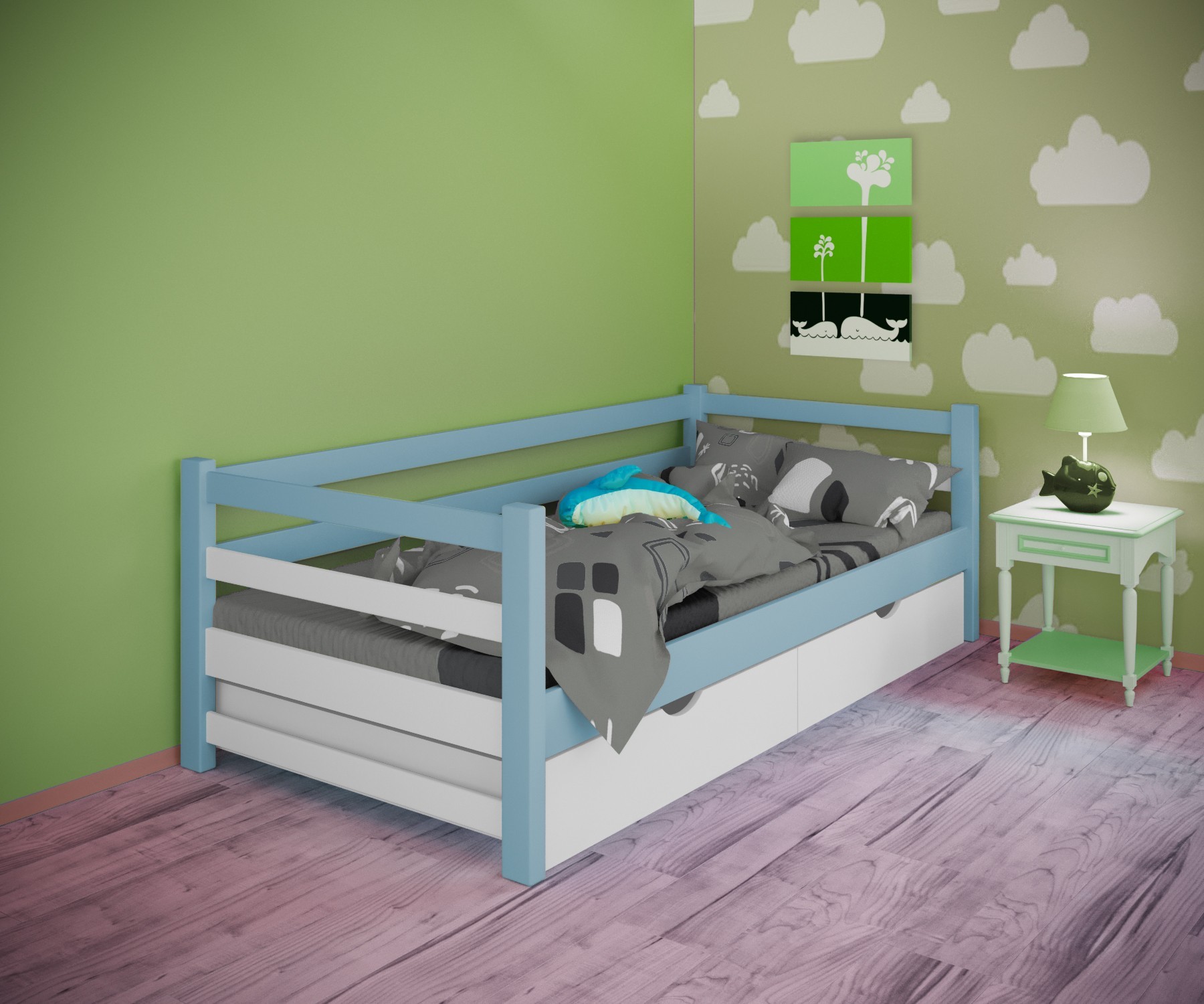 Кровать односпальная тахта RainbowDream Лентори 90х190 см бело-голубой массив ольхи, с ящиками
Кровать односпальная тахта RainbowDream Лентори 90х190 см бело-голубой массив ольхи, с ящиками