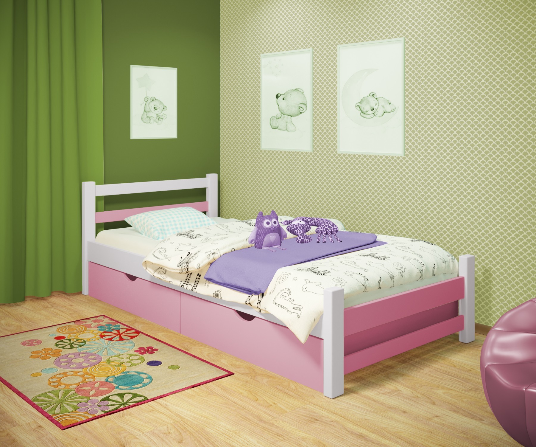 Кровать односпальная RainbowDream Лентори 80х190 см бело-розовый массив ольхи, с ящиками
Кровать односпальная RainbowDream Лентори 80х190 см бело-розовый массив ольхи, с ящиками