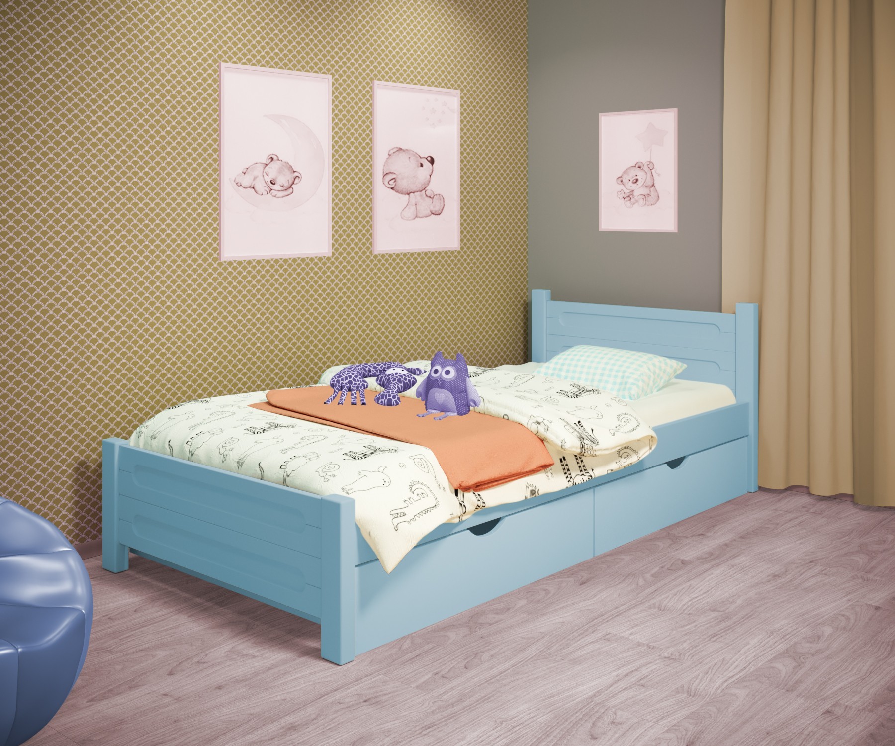 Кровать односпальная RainbowDream Йокка 90х200 см голубой массив ольхи, с ящиками
Кровать односпальная RainbowDream Йокка 90х200 см голубой массив ольхи, с ящиками