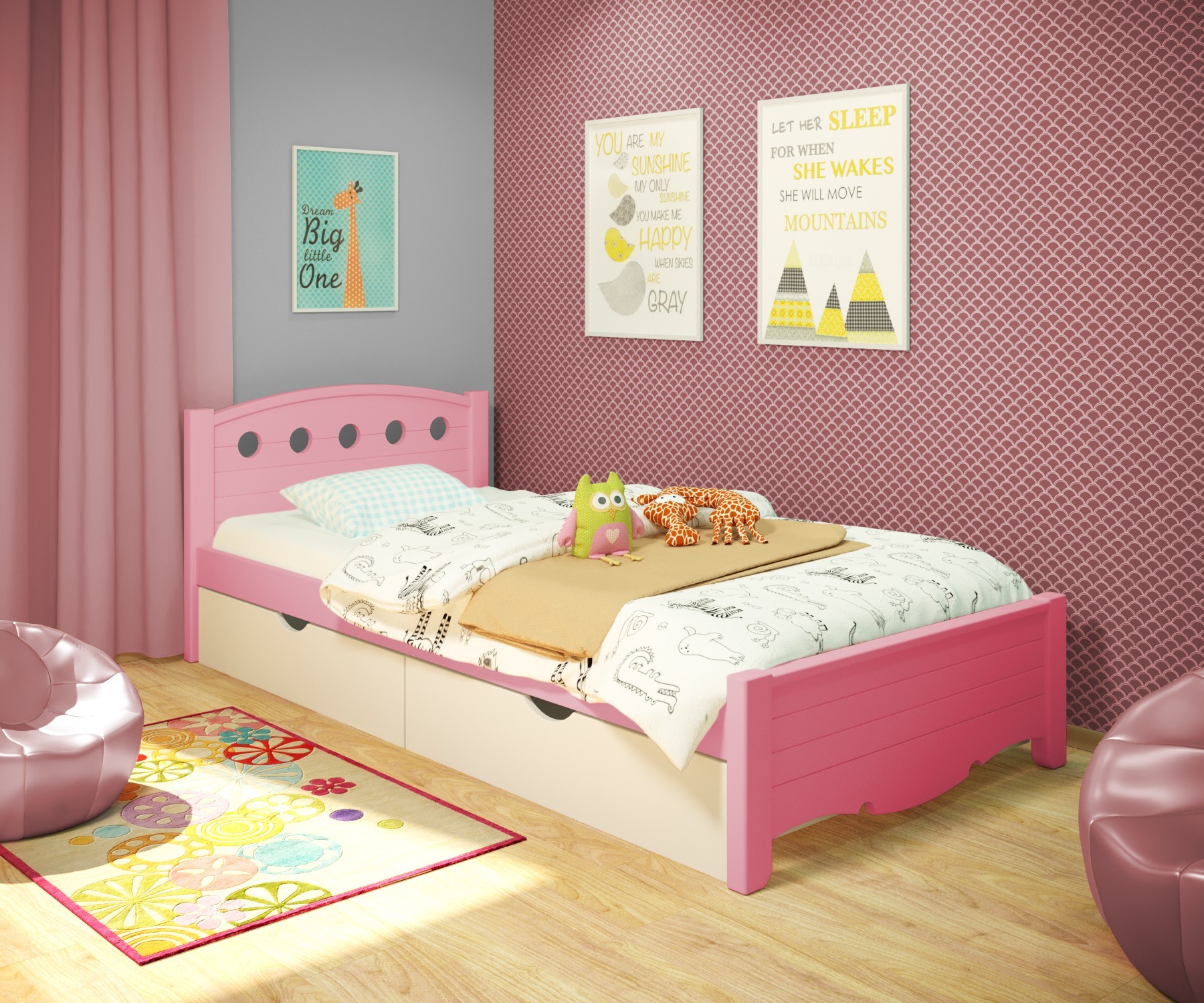 Кровать односпальная RainbowDream Анри 80х190 см розовый массив ольхи, с ящиками
Кровать односпальная RainbowDream Анри 80х190 см розовый массив ольхи, с ящиками