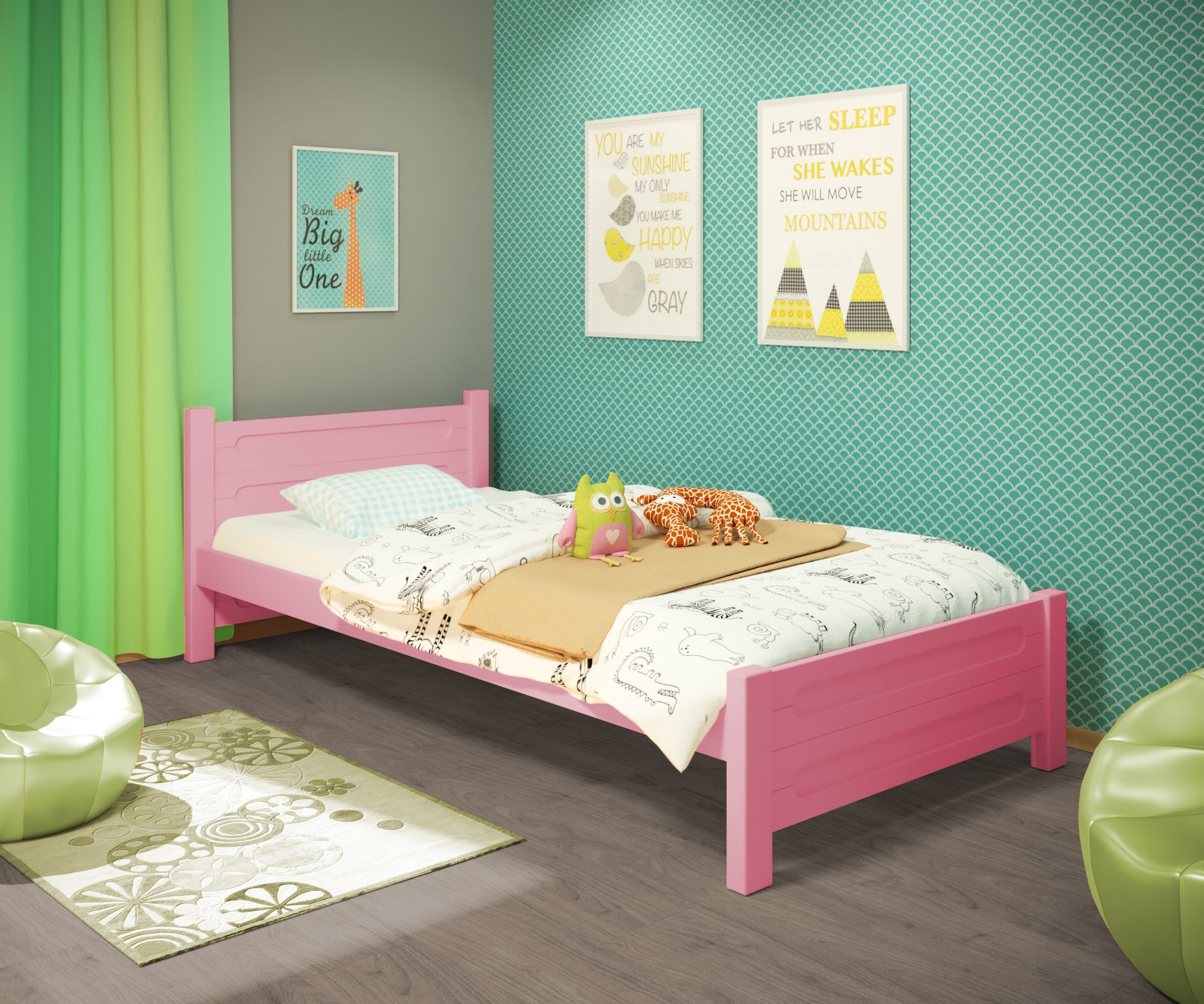 Кровать односпальная RainbowDream Йокка 80х190 см розовый массив ольхи, без ящиков 
Кровать односпальная RainbowDream Йокка 80х190 см розовый массив ольхи, без ящиков