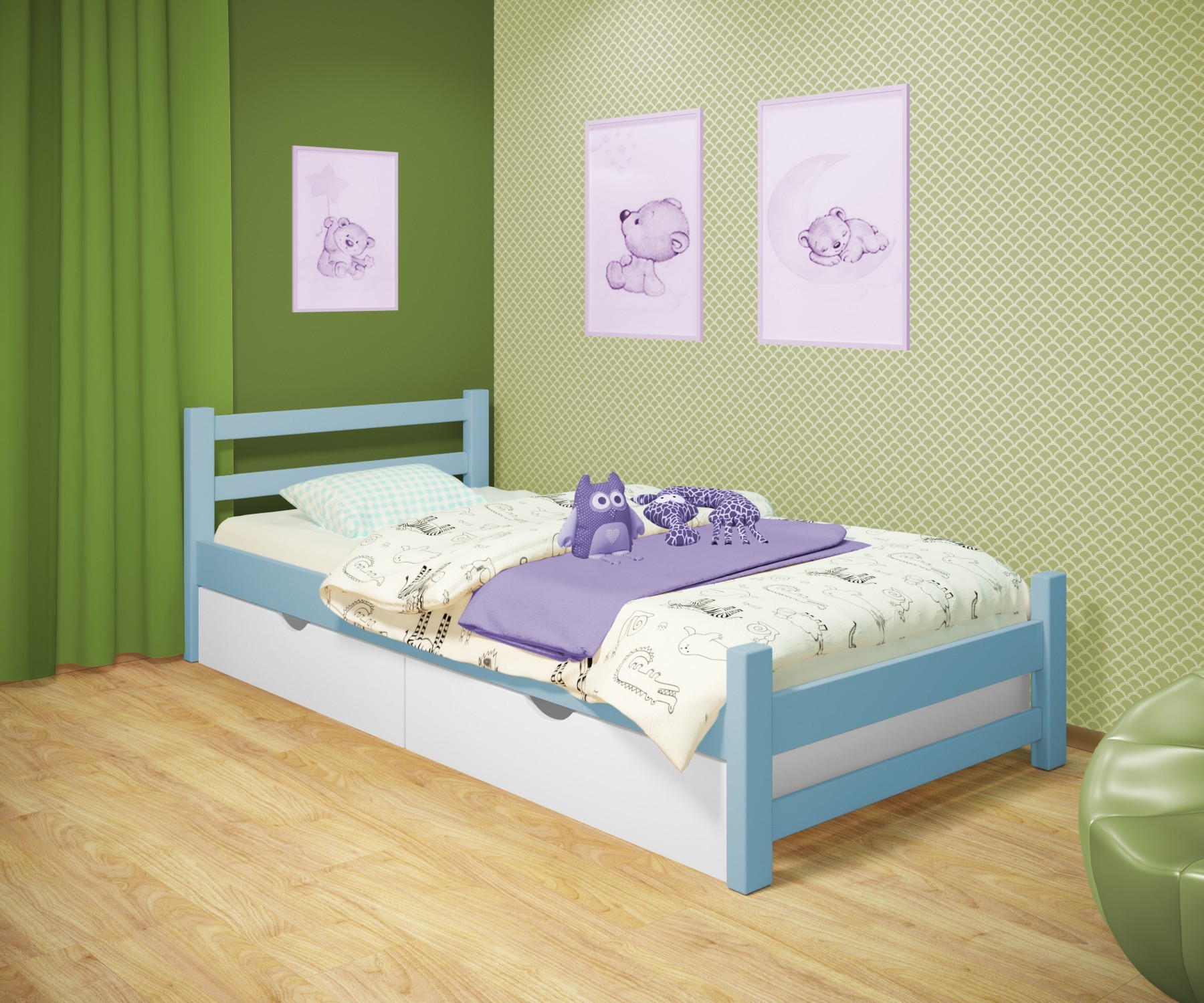 Кровать односпальная RainbowDream Лентори 80х190 см голубой массив ольхи, с ящиками
Кровать односпальная RainbowDream Лентори 80х190 см голубой массив ольхи, с ящиками