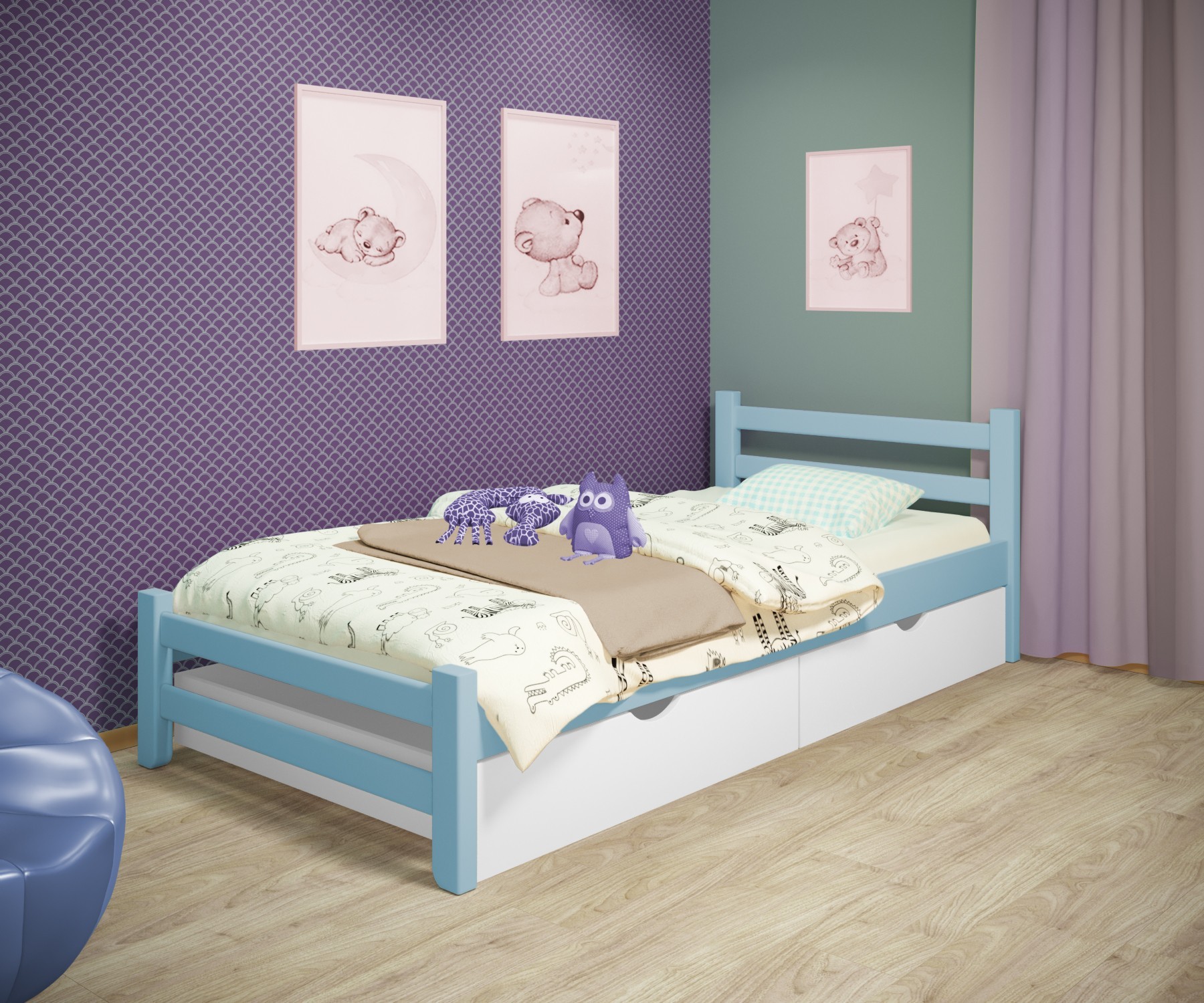 Кровать односпальная RainbowDream Томас 80х190 см голубой массив ольхи, с ящиками
Кровать односпальная RainbowDream Томас 80х190 см голубой массив ольхи, с ящиками