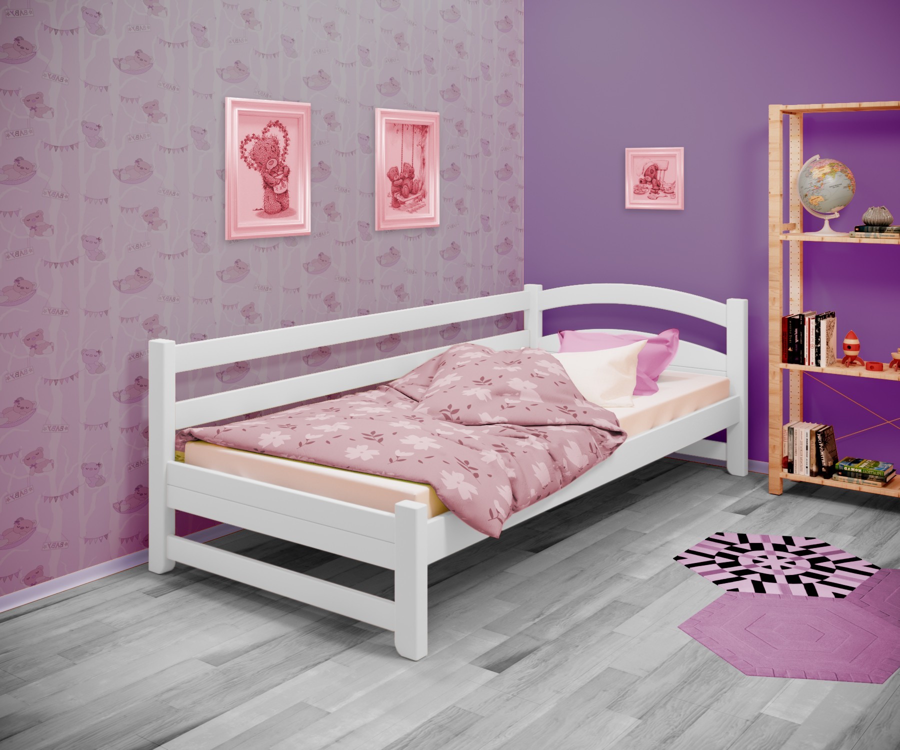 Кровать односпальная угловая RainbowDream Милана 80х190 см белый массив ольхи, без ящиков