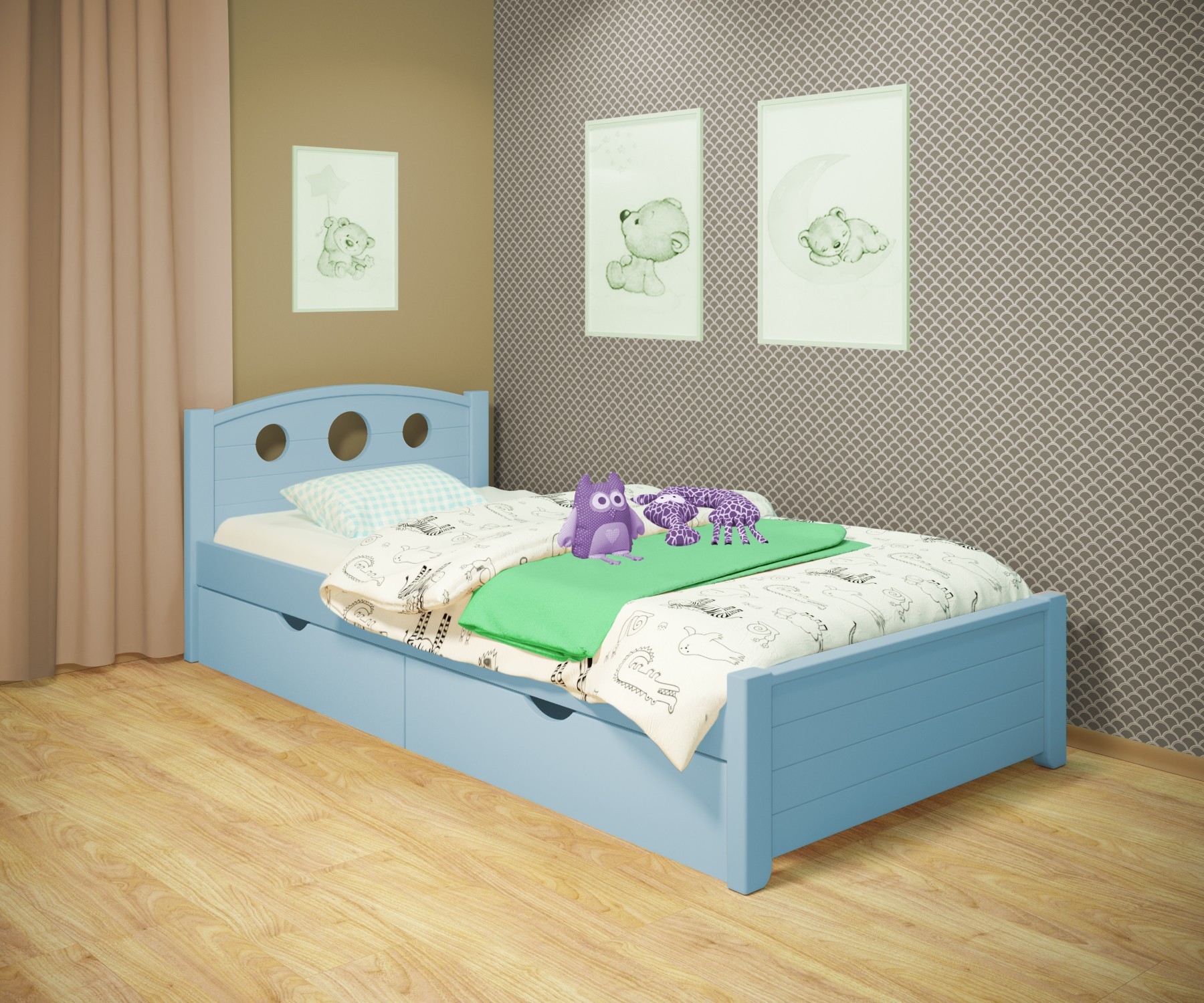 Кровать односпальная RainbowDream Окки 70х140 см голубой массив ольхи, с ящиками
Кровать односпальная RainbowDream Окки 70х140 см голубой массив ольхи, с ящиками