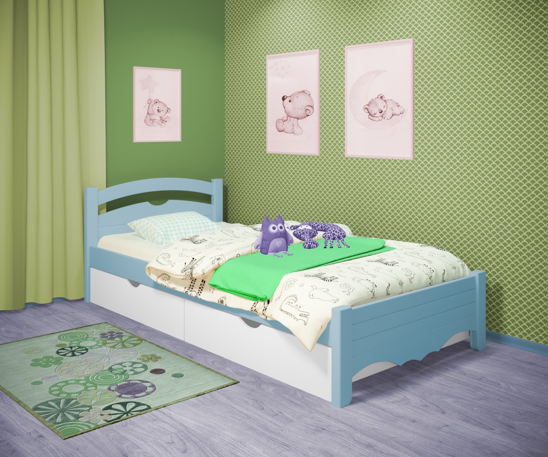 Кровать односпальная RainbowDream Фирина 90х200 см голубой массив ольхи, с ящиками
Кровать односпальная RainbowDream Фирина 90х200 см голубой массив ольхи, с ящиками