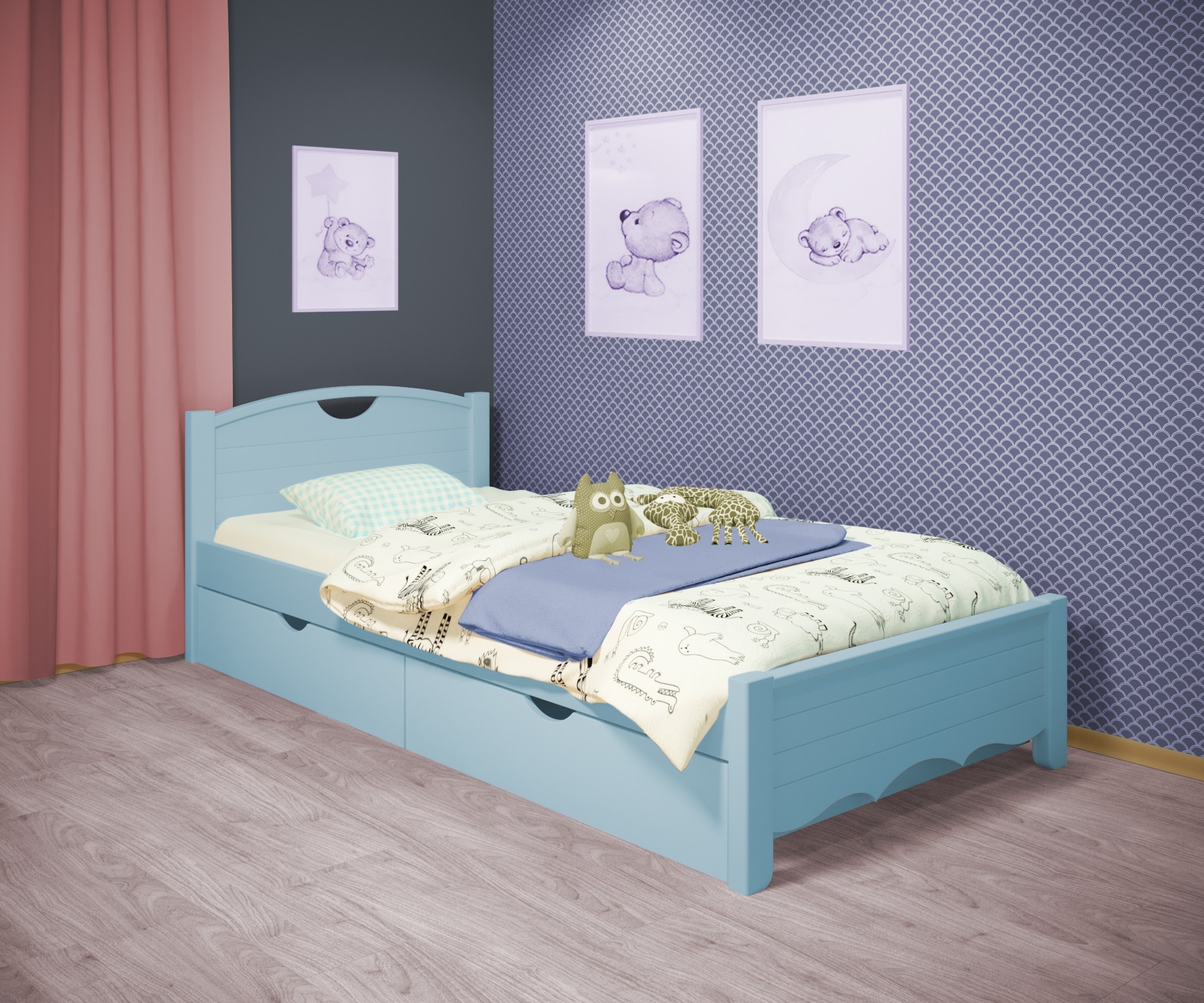 Кровать односпальная RainbowDream Дженни 80х160 см голубой массив ольхи, с ящиками
Кровать односпальная RainbowDream Дженни 80х160 см голубой массив ольхи, с ящиками