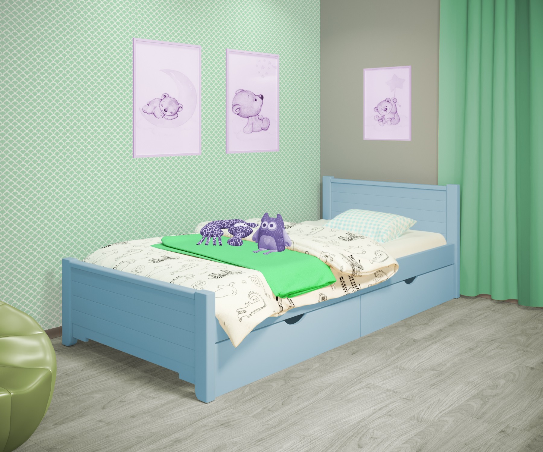 Кровать односпальная RainbowDream Фиронни 90х200 см голубой массив ольхи, с ящиками
Кровать односпальная RainbowDream Фиронни 90х200 см голубой массив ольхи, с ящиками