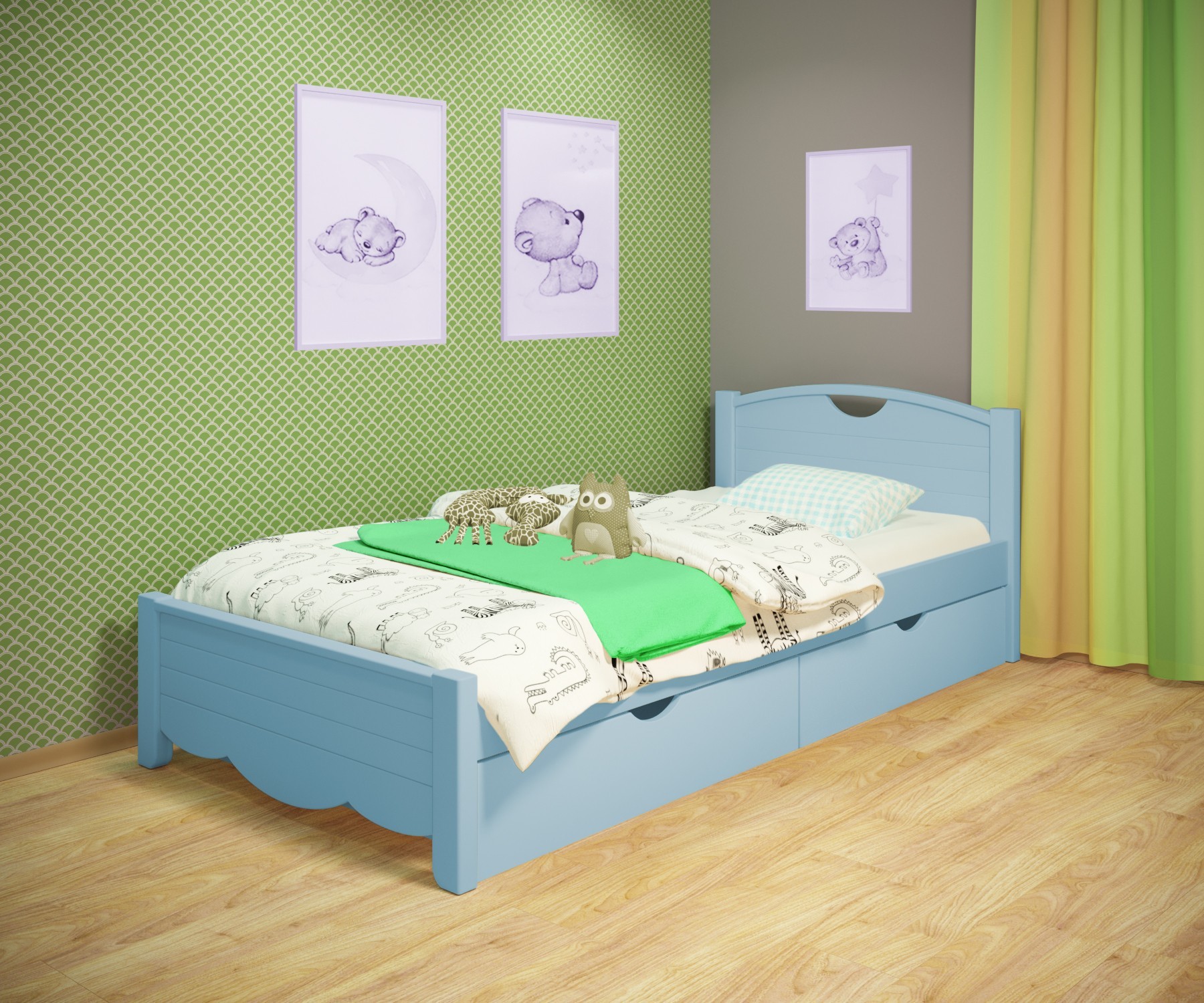 Кровать односпальная RainbowDream Белла 80х200 см голубой массив ольхи, с ящиками
Кровать односпальная RainbowDream Белла 80х200 см голубой массив ольхи, с ящиками