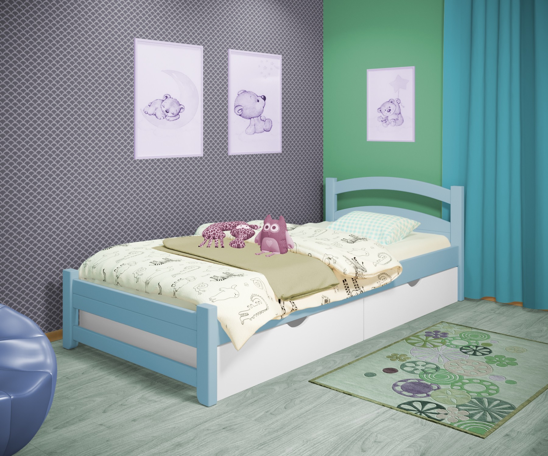 Кровать односпальная RainbowDream Милана 90х190 см голубой массив ольхи, с ящиками
Кровать односпальная RainbowDream Милана 90х190 см голубой массив ольхи, с ящиками
