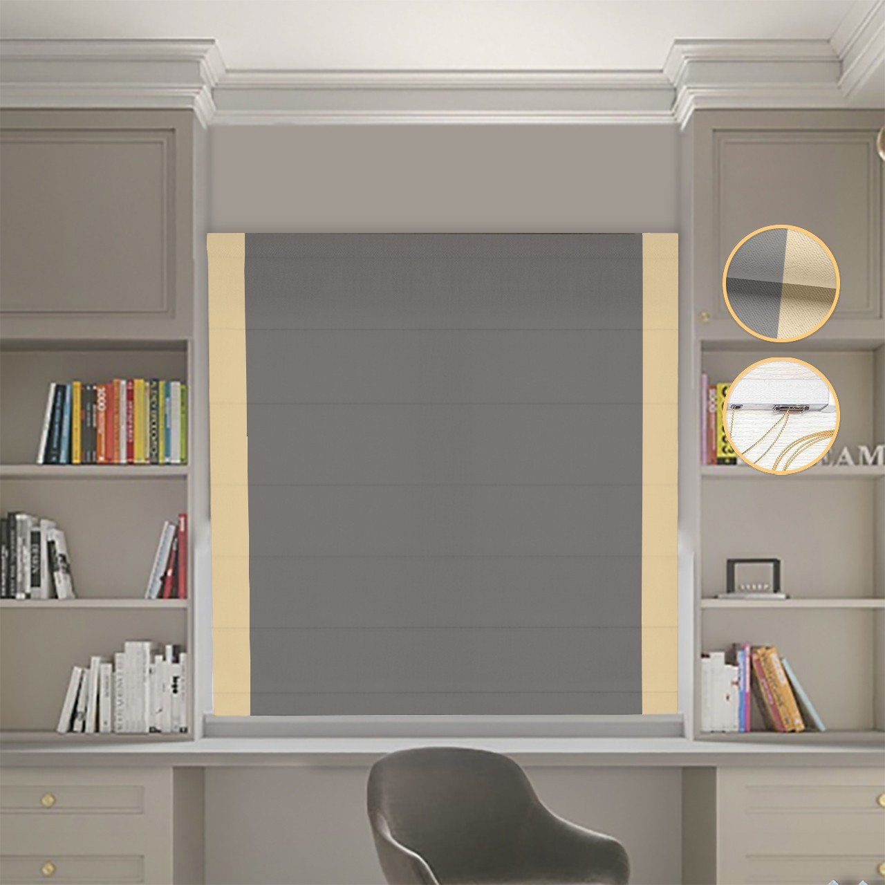 Римские шторы DECOLIV Блэкаут Нова графитовый с песочными кантами по бокам 230*170 
Римские шторы DECOLIV Блэкаут Нова графитовый с песочными кантами по бокам 230*170