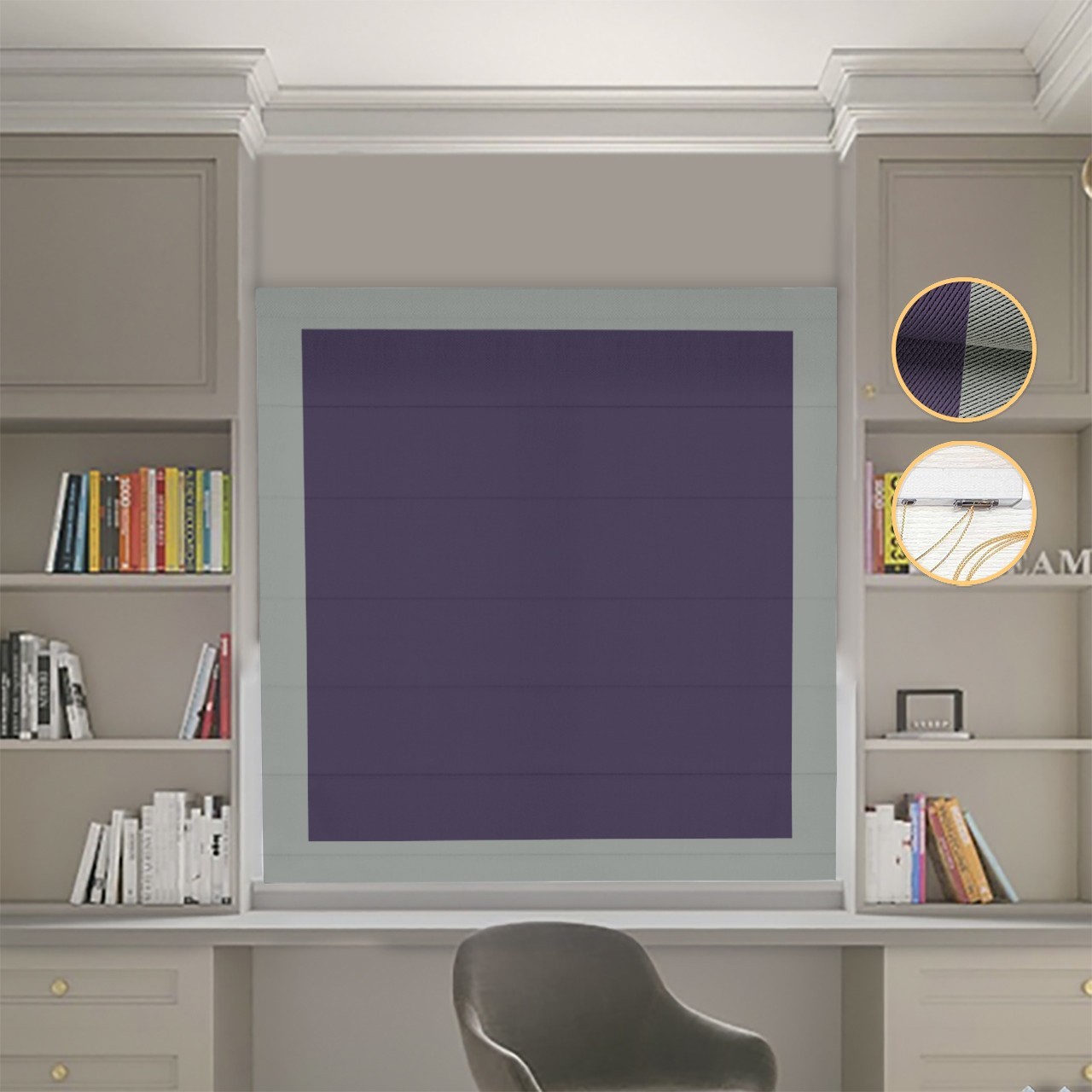 Римские шторы DECOLIV Блэкаут Перфект сиреневый с оливковыми кантами 90*170 см