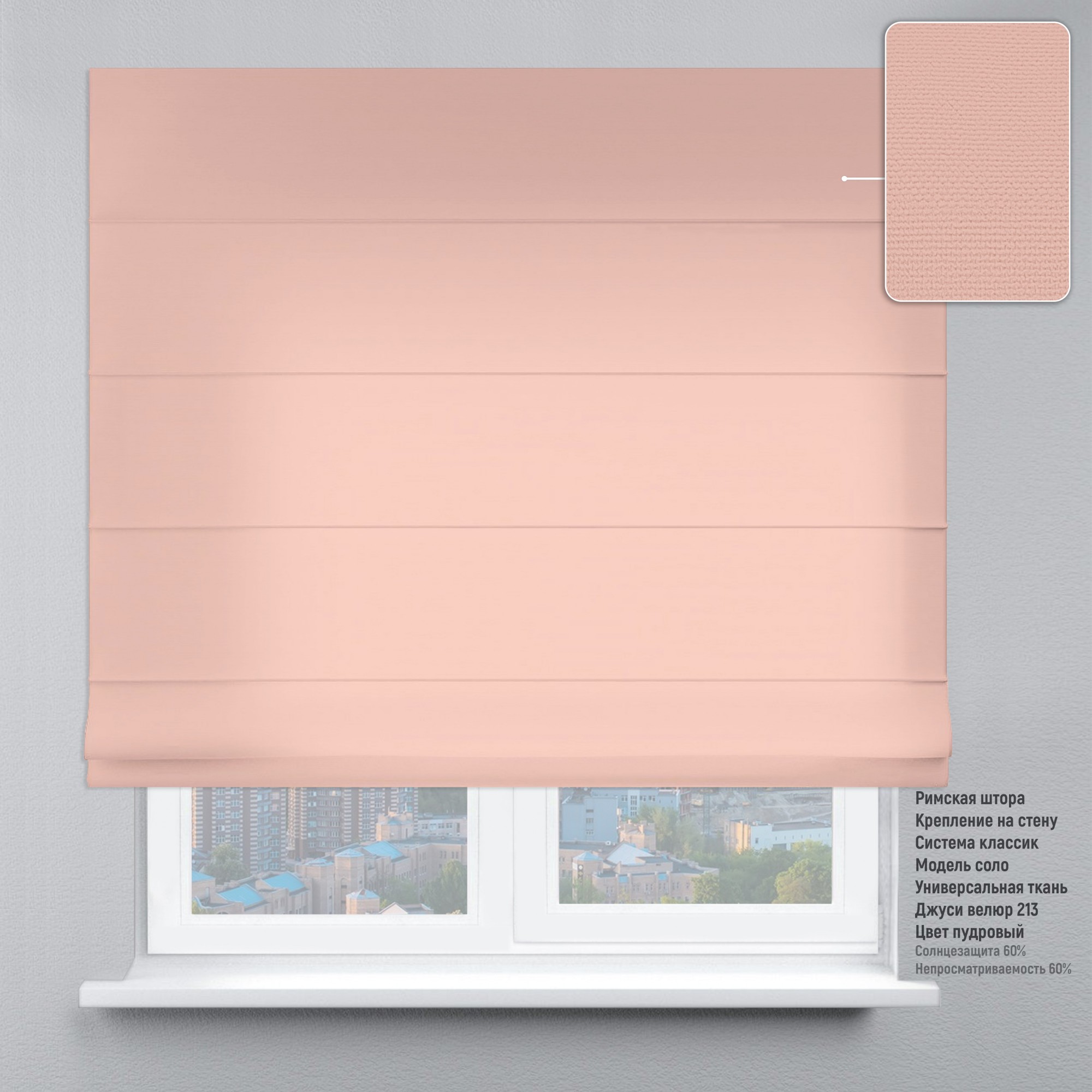 Римские шторы DECOLIV Велюр пудровый 150*170 см
Римские шторы DECOLIV Велюр пудровый 150*170 см