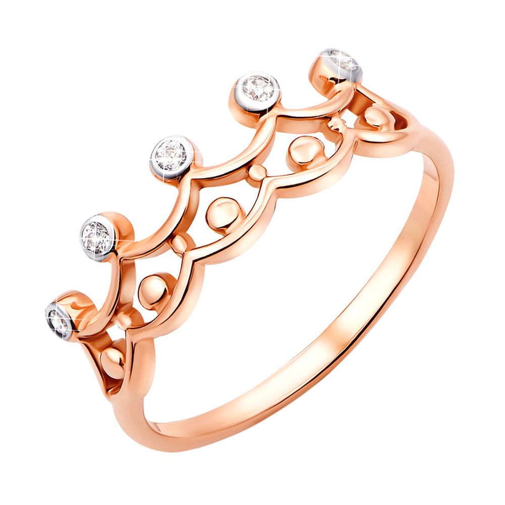 Кольцо-корона из красного золота с фианитами 000123220 18 размера 
Кольцо-корона из красного золота с фианитами 000123220 18 размера