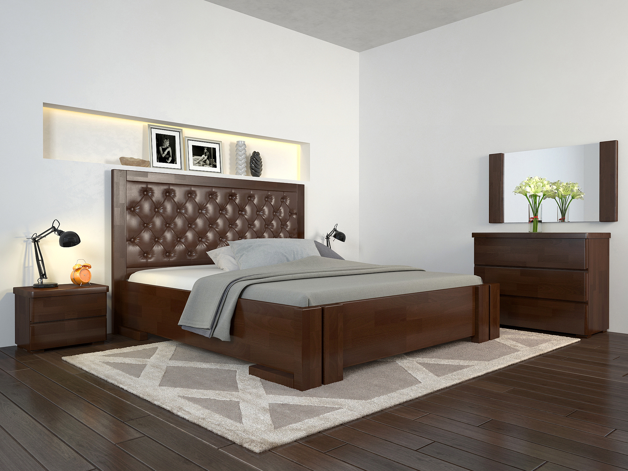 Кровать Arbordrev Амбер ромбы с механизмом (180*200) бук Тёмный орех + Boston 19