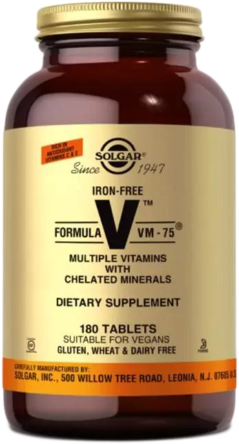 Мультивитамины Solgar без железа, формула VM-75, Iron-Free Formula VM-75, 180 таблеток (33984011533)
Мультивитамины Solgar без железа, формула VM-75, Iron-Free Formula VM-75, 180 таблеток (33984011533)