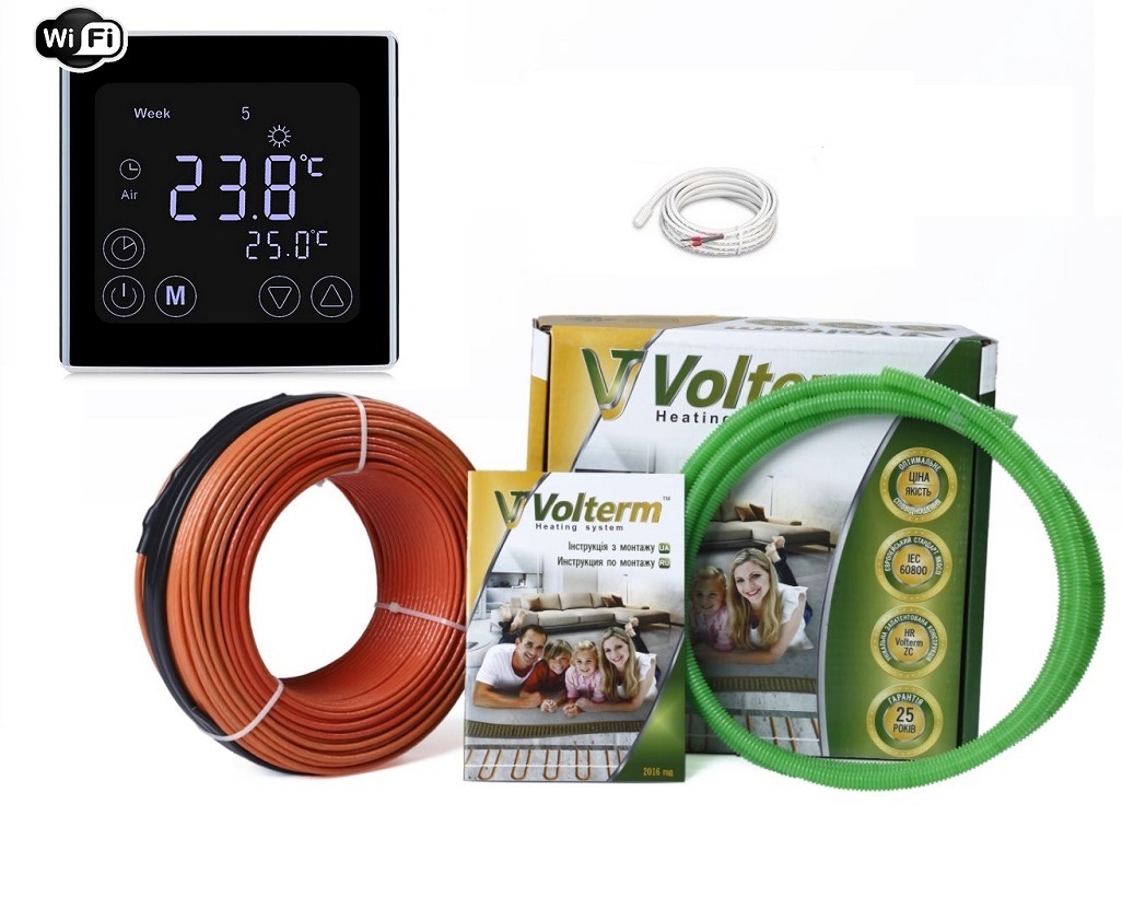 Двухжильный нагревательный кабель Volterm 1,6м²-2,0м²/280Вт (16м) в комплекте с программируемым WI-FI Black терморегулятором и датчиком температуры
Двухжильный нагревательный кабель Volterm 1,6м²-2,0м²/280Вт (16м) в комплекте с программируемым WI-FI Black терморегулятором и датчиком температуры