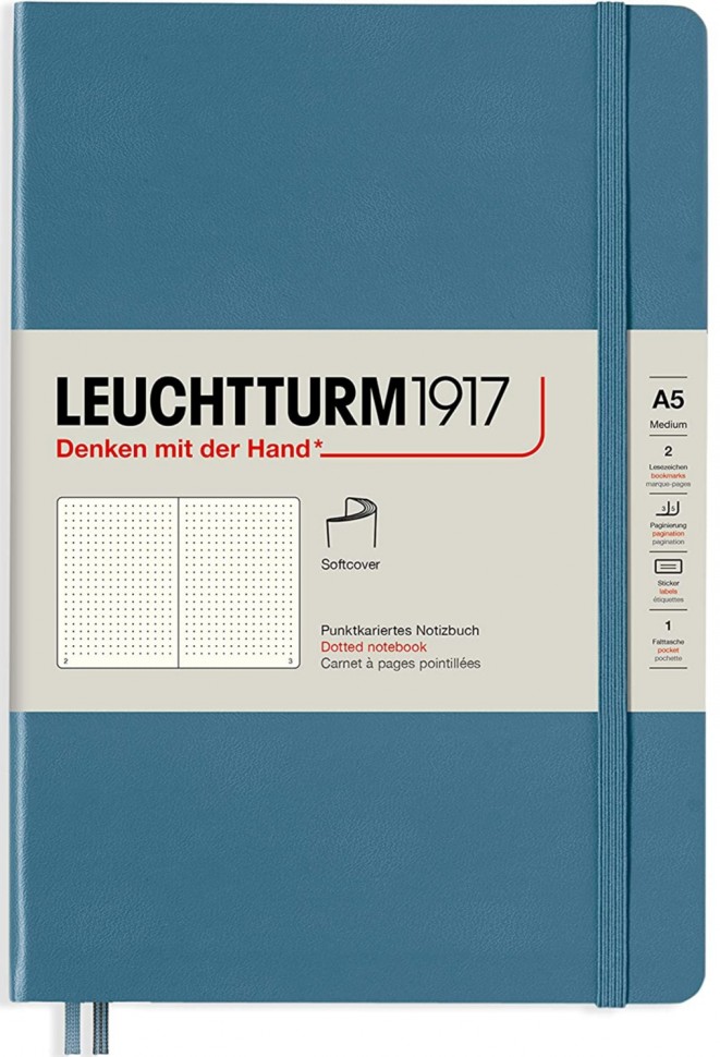 Блокнот Leuhtturm1917 Rising Colours м'який середній 14,5 х 21 см в крапку Stone Blue
Блокнот Leuhtturm1917 Rising Colours м'який середній 14,5 х 21 см в крапку Stone Blue