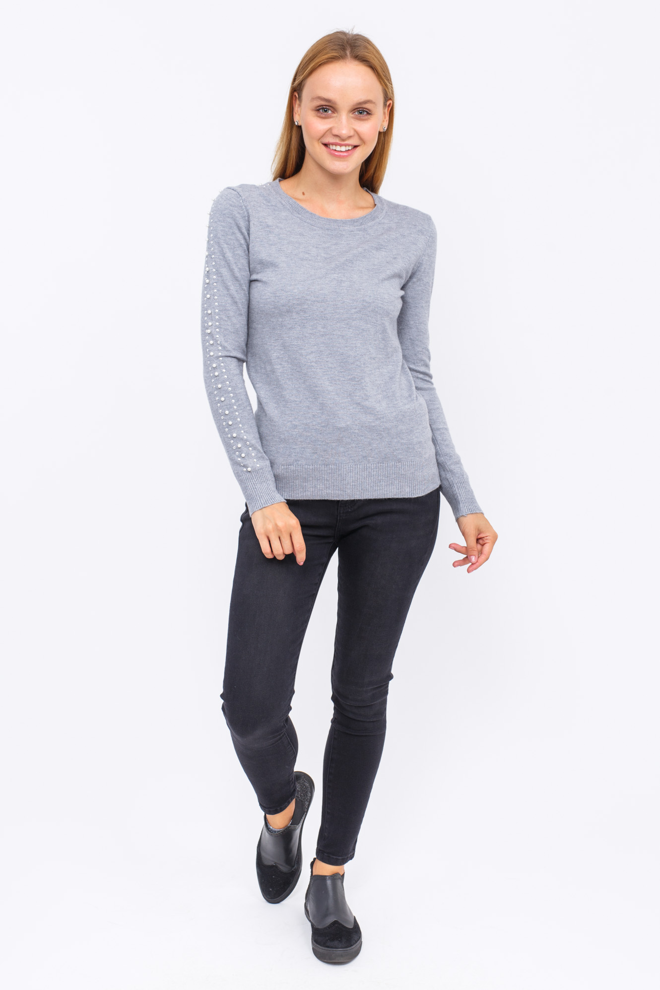 Джемпер с бусинами в виде лампас - серый цвет, S
Джемпер с бусинами в виде лампас - серый цвет, S