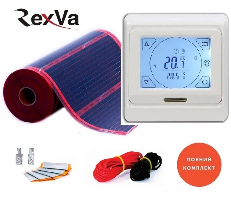Пленочный теплый пол RexVa PTC-220Вт/м² 5,5м² (0.5м х 11м)/ 1210Вт под ламинат с сенсорным программируемым терморегулятором E 91
Пленочный теплый пол RexVa PTC-220Вт/м² 5,5м² (0.5м х 11м)/ 1210Вт под ламинат с сенсорным программируемым терморегулятором E 91